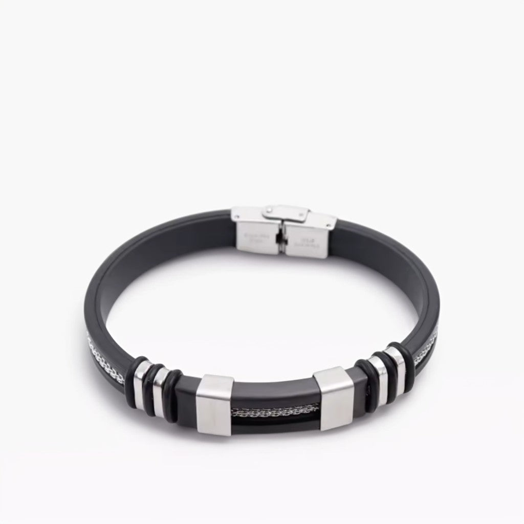 Modèle Prestige – Bracelet luxe en acier et silicone noir